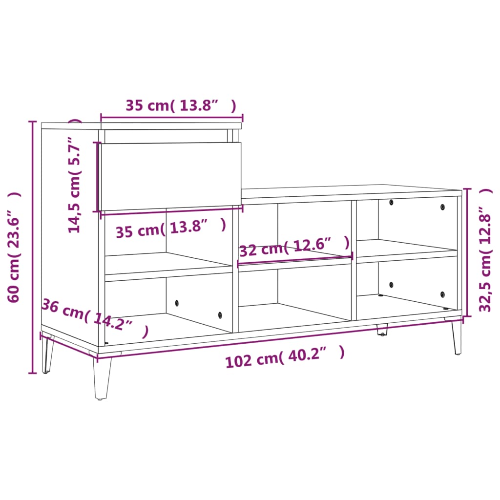 vidaXL Armoire à chaussures Blanc 102x36x60 cm Bois d'ingénierie