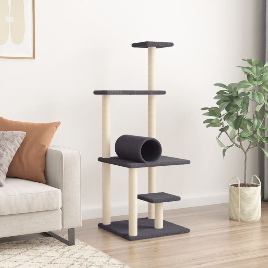 vidaXL Arbre à chat avec griffoirs en sisal gris foncé 136 cm