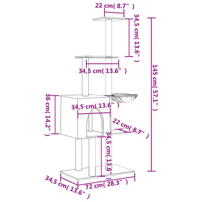vidaXL Arbre à chat avec griffoirs en sisal Gris clair 145 cm