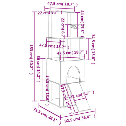 vidaXL Arbre à chat avec griffoirs en sisal Crème 153 cm