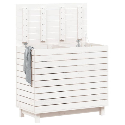 vidaXL Panier à linge blanc 88,5x44x76 cm Bois massif de pin
