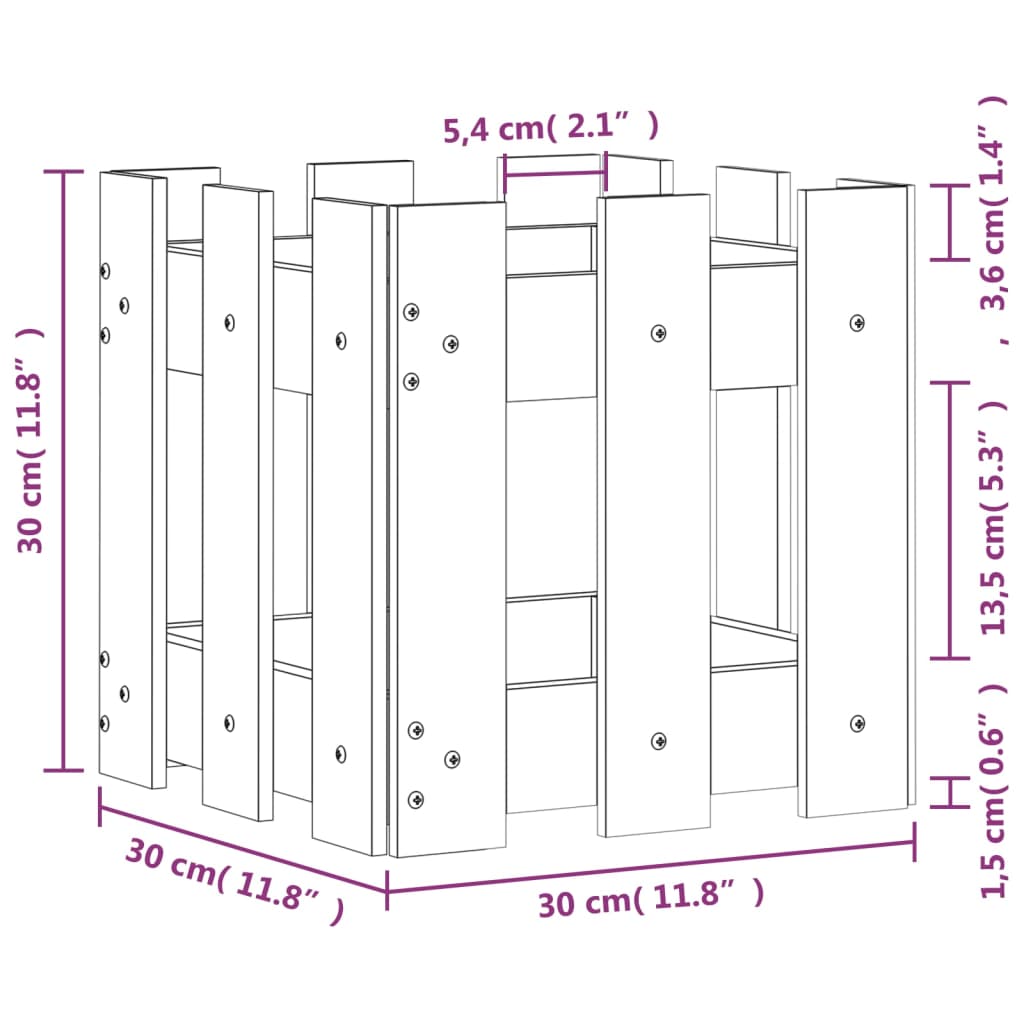 vidaXL Jardinière avec design de clôture 30x30x30 cm pin imprégné