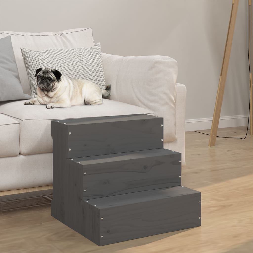 vidaXL Escalier pour animaux de compagnie Gris 40x37,5x35 cm Bois pin