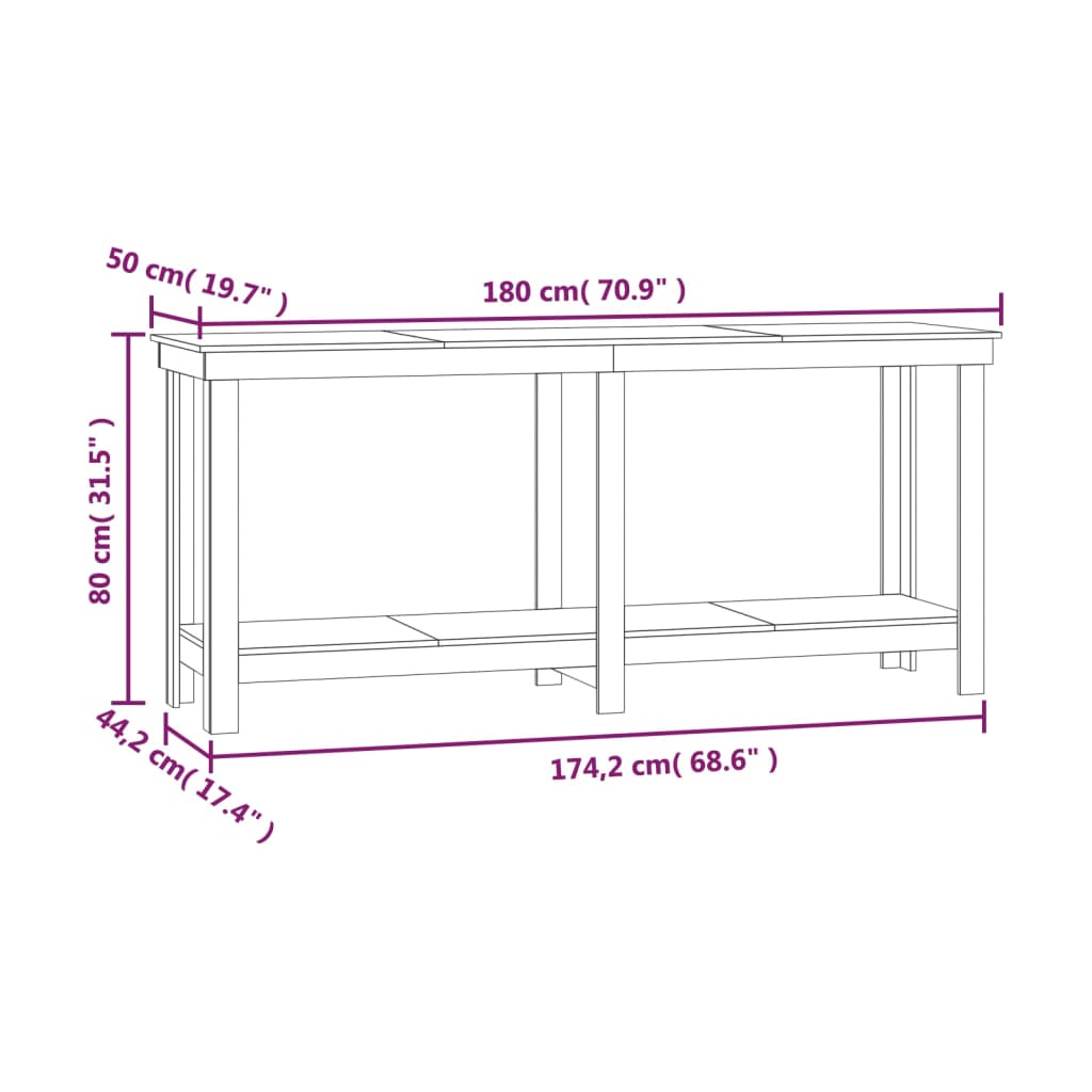 vidaXL Banc de travail 180x50x80 cm Bois de pin massif