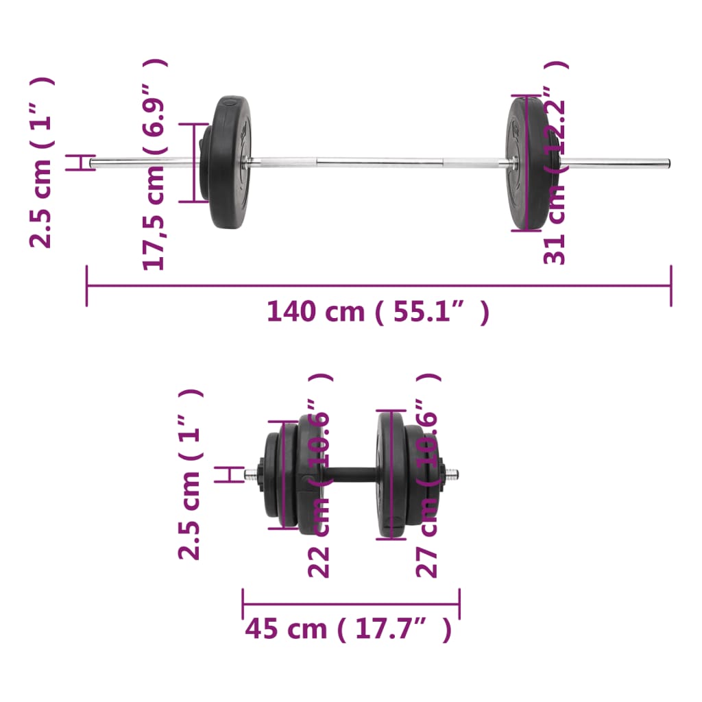 vidaXL Ensemble d'haltères et de barres avec plaques 60 kg