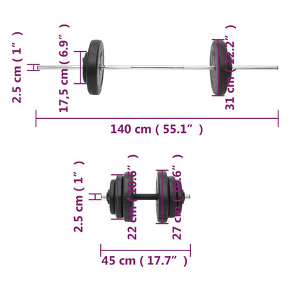 vidaXL Ensemble d'haltères et de barres avec plaques 60 kg