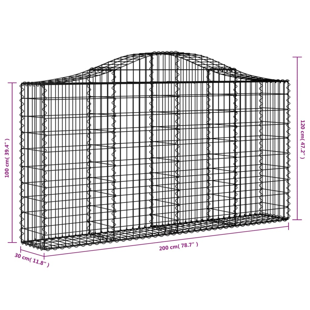 vidaXL Paniers à gabions arqués 8 pcs 200x30x100/120 cm Fer galvanisé