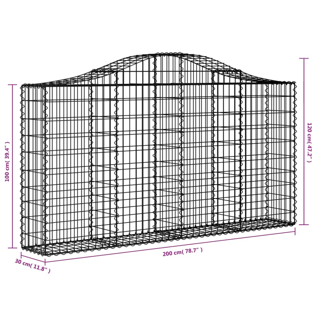 vidaXL Paniers à gabions arqués 11 pcs 200x30x100/120 cm Fer galvanisé
