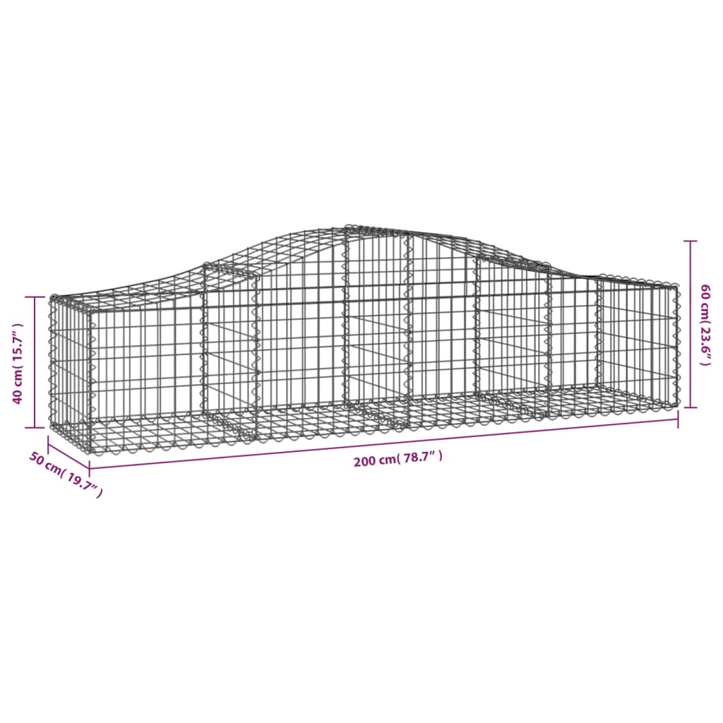 vidaXL Paniers à gabions arqués 5 pcs 200x50x40/60 cm fer galvanisé