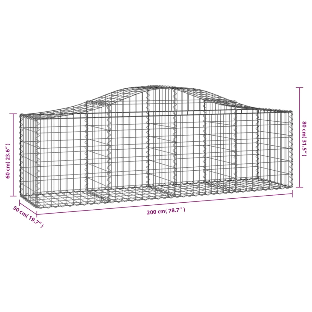 vidaXL Paniers à gabions arqués 3 pcs 200x50x60/80 cm Fer galvanisé