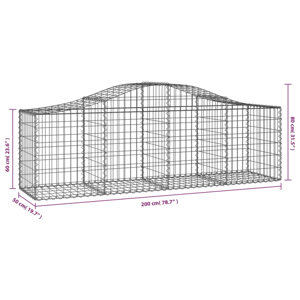 vidaXL Paniers à gabions arqués 15 pcs 200x50x60/80 cm fer galvanisé