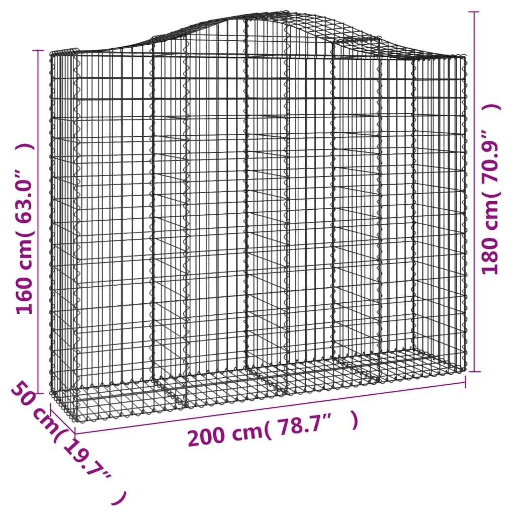 vidaXL Paniers à gabions arqués 8 pcs 200x50x160/180 cm Fer galvanisé
