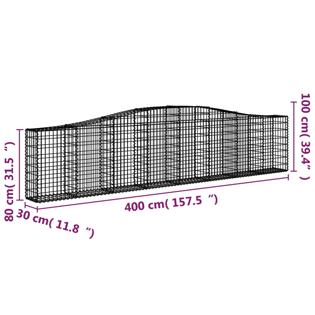 vidaXL Paniers à gabions arqués 10 pcs 400x30x80/100 cm Fer galvanisé