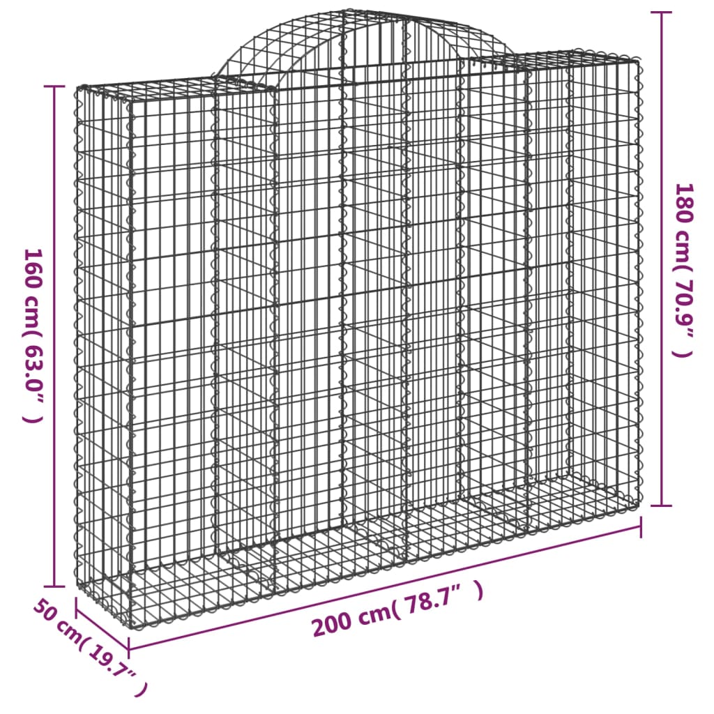 vidaXL Paniers à gabions arqués 15 pcs 200x50x160/180 cm Fer galvanisé