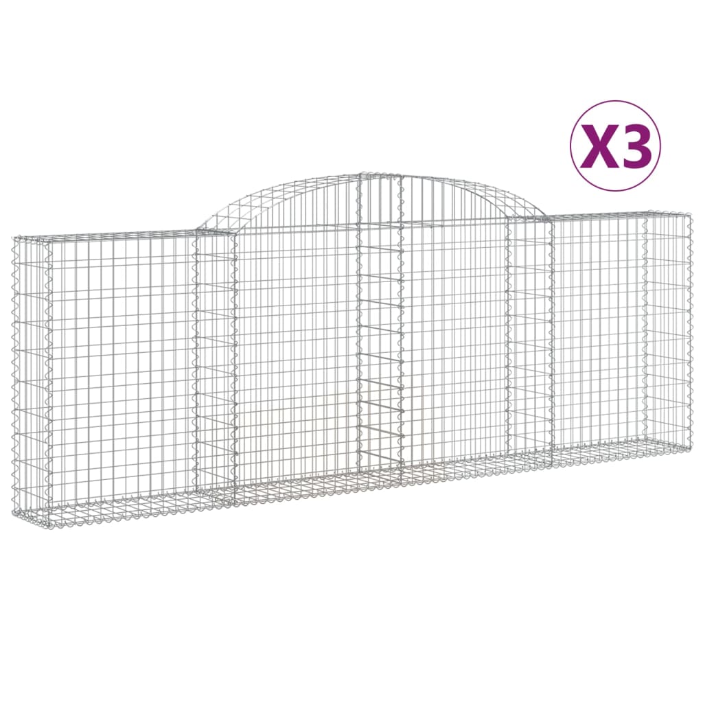 vidaXL Paniers à gabions arqués 3 pcs 300x30x100/120 cm fer galvanisé