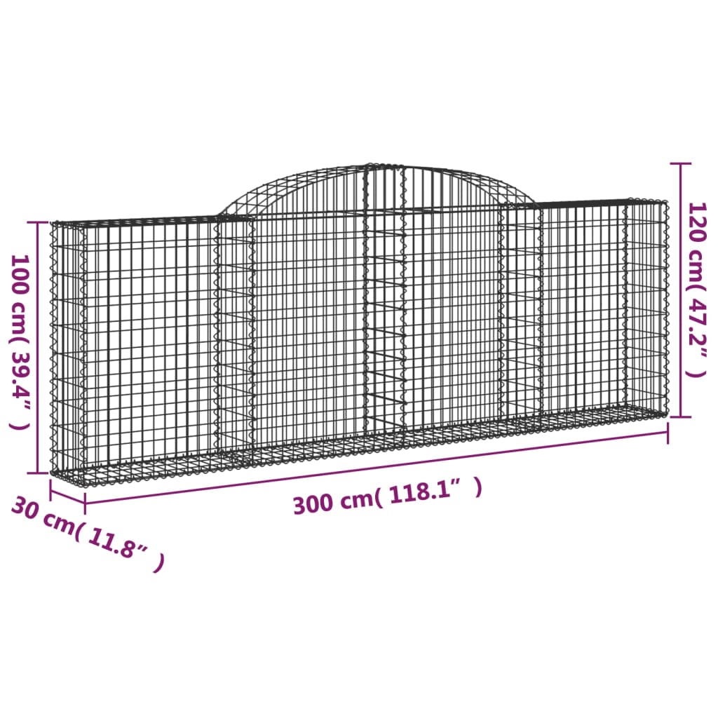 vidaXL Paniers à gabions arqués 7 pcs 300x30x100/120 cm fer galvanisé