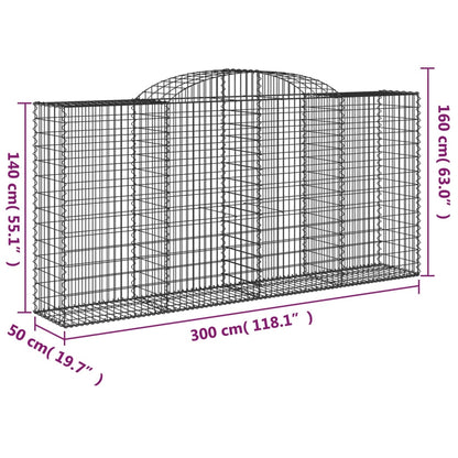 vidaXL Paniers à gabions arqués 13 pcs 300x50x140/160 cm fer galvanisé