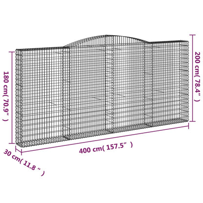 vidaXL Paniers à gabions arqués 8 pcs 400x30x180/200 cm Fer galvanisé