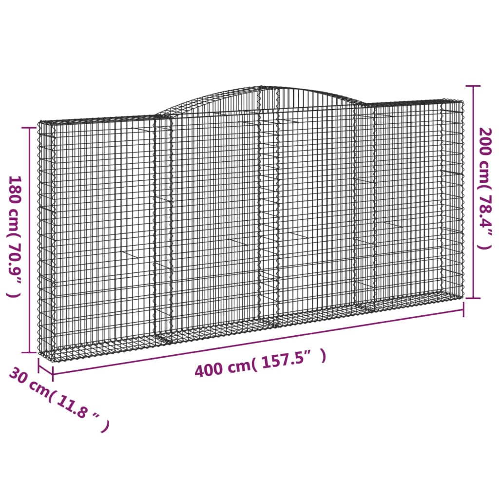 vidaXL Paniers à gabions arqués 10 pcs 400x30x180/200 cm Fer galvanisé