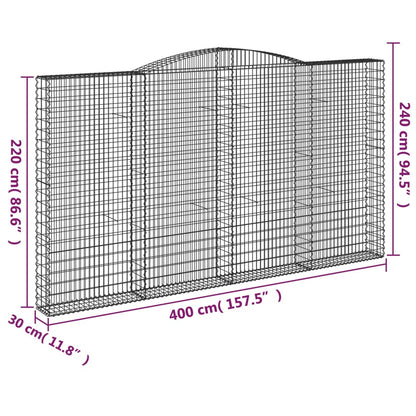 vidaXL Paniers à gabions arqués 10 pcs 400x30x220/240 cm Fer galvanisé