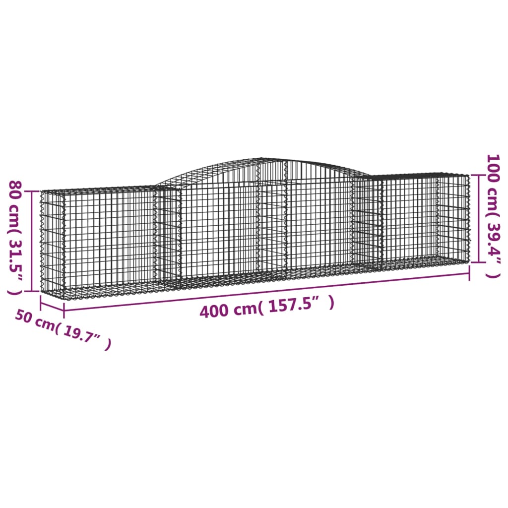vidaXL Paniers à gabions arqués 5 pcs 400x50x80/100 cm Fer galvanisé