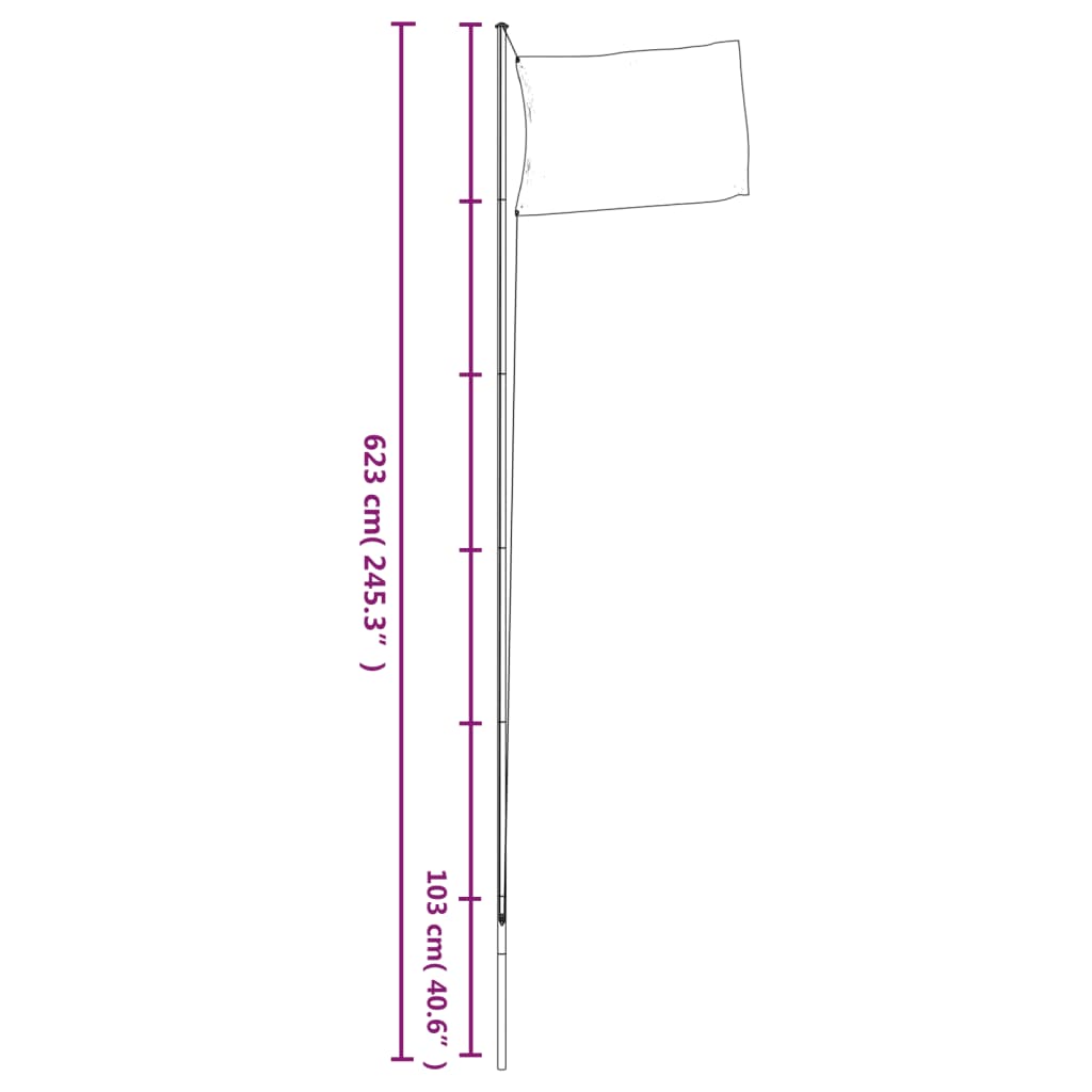 vidaXL Mât de drapeau sectionnel Argenté 6,23 m Aluminium