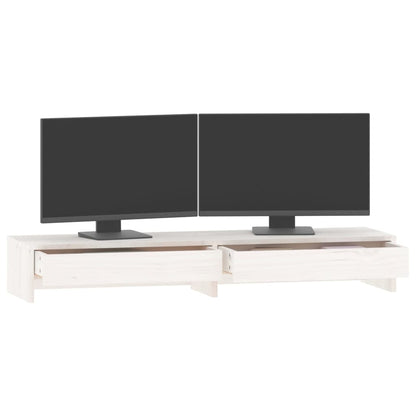 vidaXL Support de moniteur Blanc 100x27x15 cm Bois de pin solide