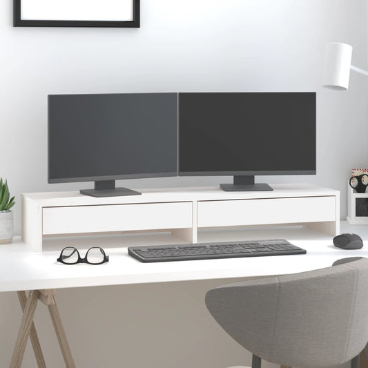 vidaXL Support de moniteur Blanc 100x27x15 cm Bois de pin solide