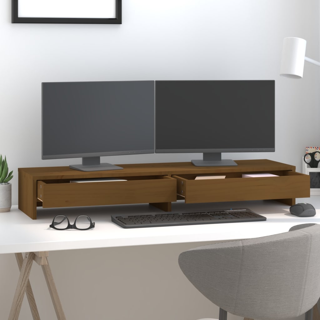 vidaXL Support de moniteur Marron miel 100x27x15 cm Bois de pin solide