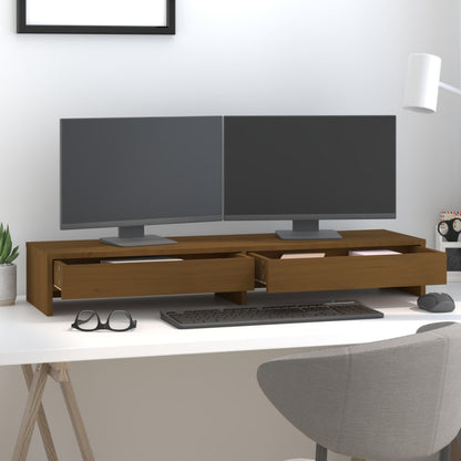 vidaXL Support de moniteur Marron miel 100x27x15 cm Bois de pin solide