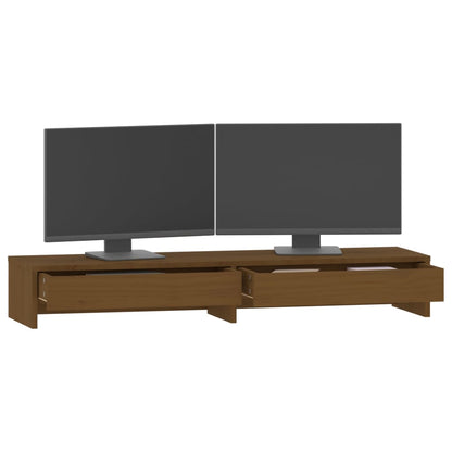 vidaXL Support de moniteur Marron miel 100x27x15 cm Bois de pin solide