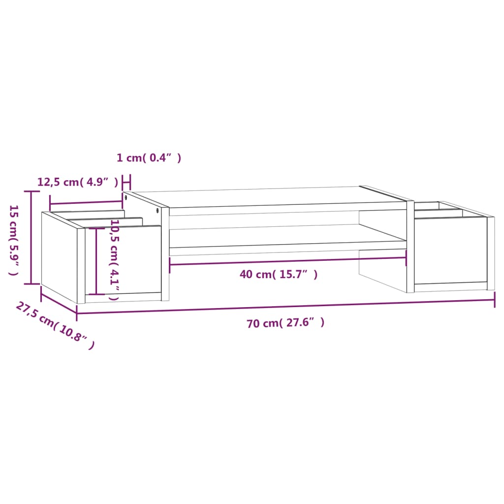 vidaXL Support de moniteur Gris 70x27,5x15 cm Bois de pin solide