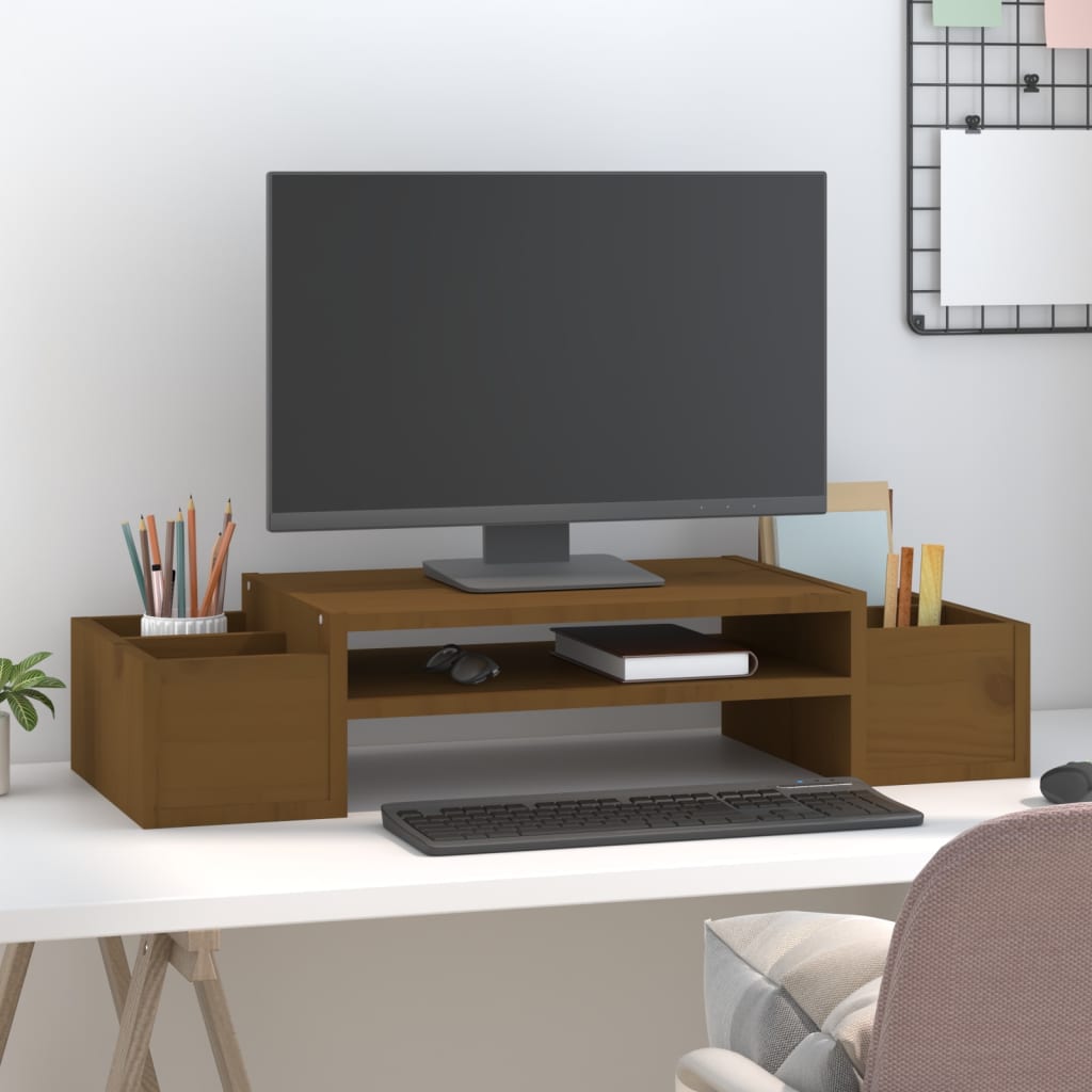 vidaXL Support de moniteur Marron miel 70x27,5x15cm Bois de pin solide