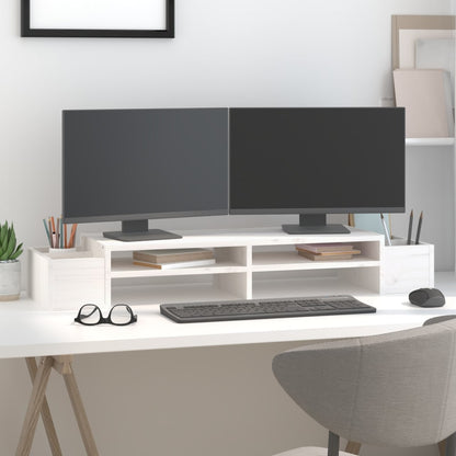 vidaXL Support de moniteur Blanc 100x27,5x15 cm Bois de pin solide