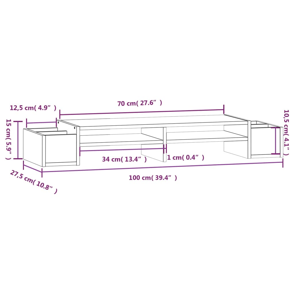 vidaXL Support de moniteur Blanc 100x27,5x15 cm Bois de pin solide