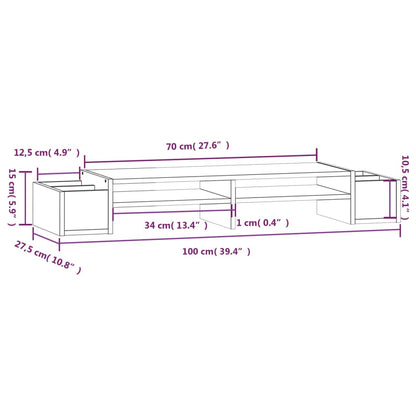 vidaXL Support de moniteur Blanc 100x27,5x15 cm Bois de pin solide