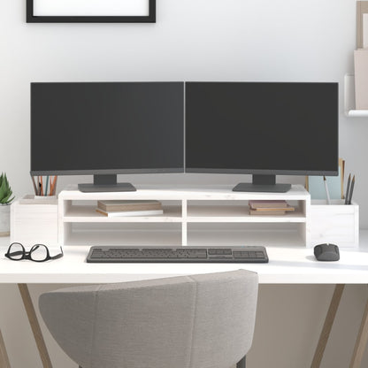 vidaXL Support de moniteur Blanc 100x27,5x15 cm Bois de pin solide