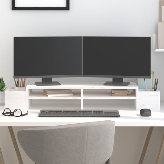 vidaXL Support de moniteur Blanc 100x27,5x15 cm Bois de pin solide