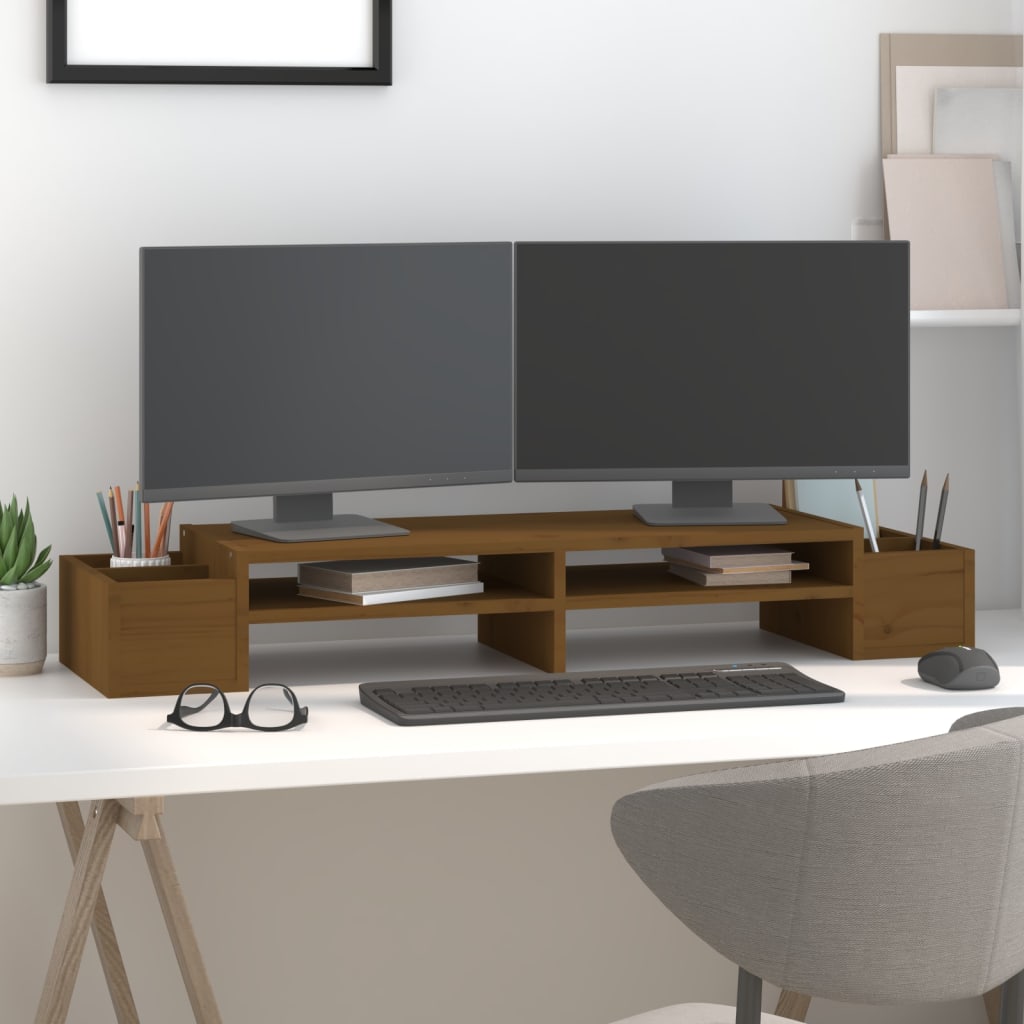 vidaXL Support de moniteur Marron miel 100x27,5x15 cm Bois pin solide