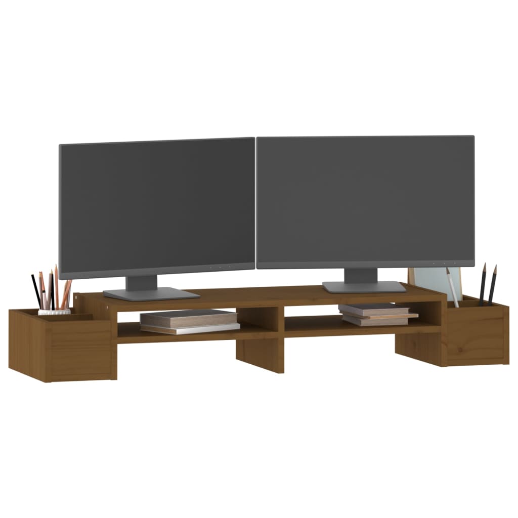 vidaXL Support de moniteur Marron miel 100x27,5x15 cm Bois pin solide