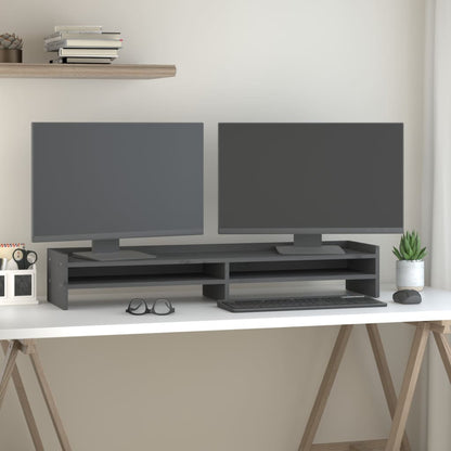 vidaXL Support de moniteur Gris 100x24x16 cm Bois de pin solide