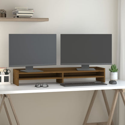 vidaXL Support de moniteur Marron miel 100x24x16 cm Bois de pin solide