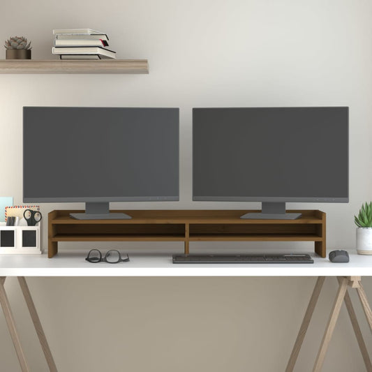 vidaXL Support de moniteur Marron miel 100x24x16 cm Bois de pin solide