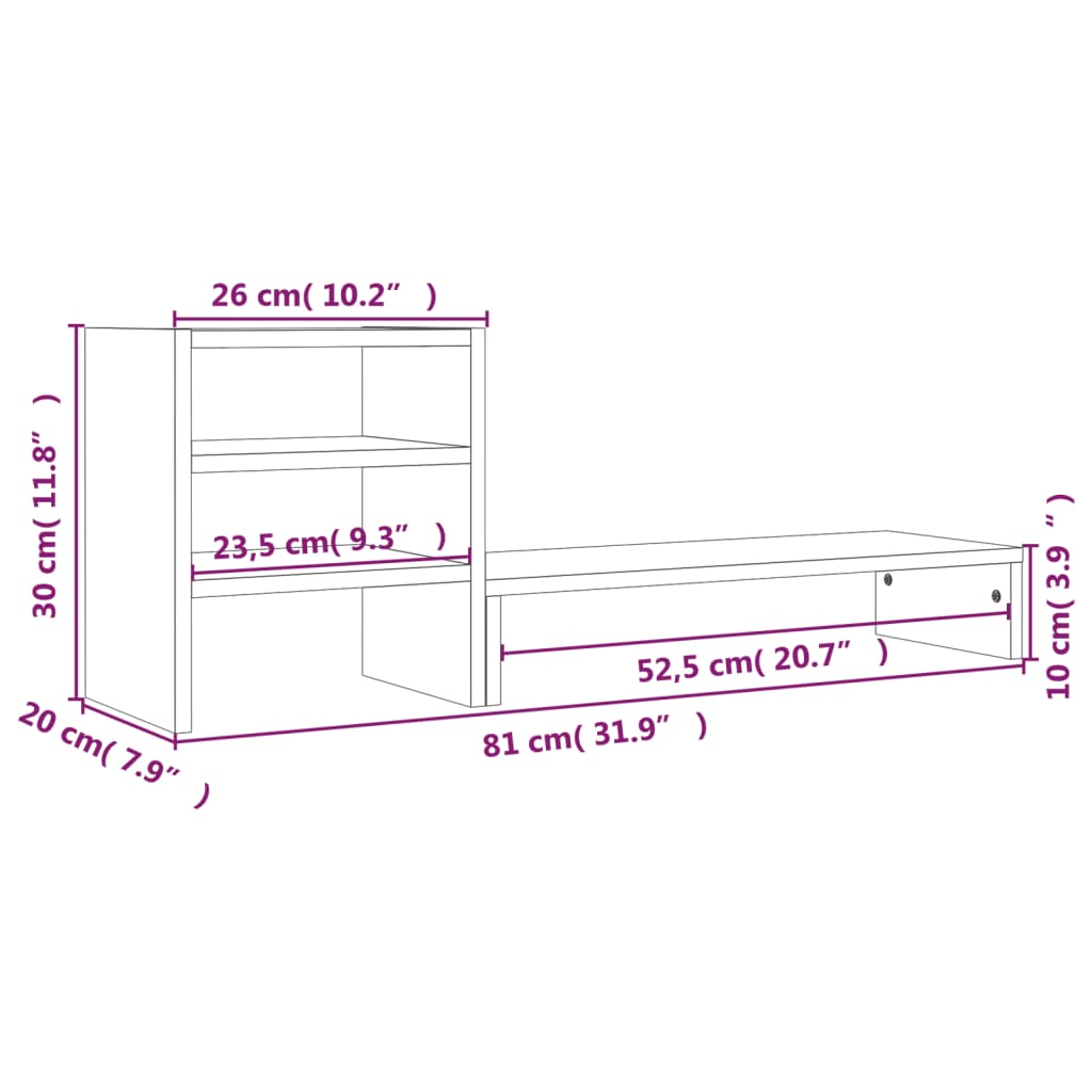vidaXL Support de moniteur Marron miel 81x20x30 cm Bois de pin solide