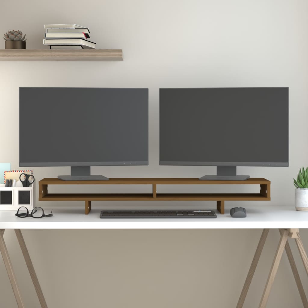 vidaXL Support de moniteur Marron miel 100x27x14 cm Bois de pin solide