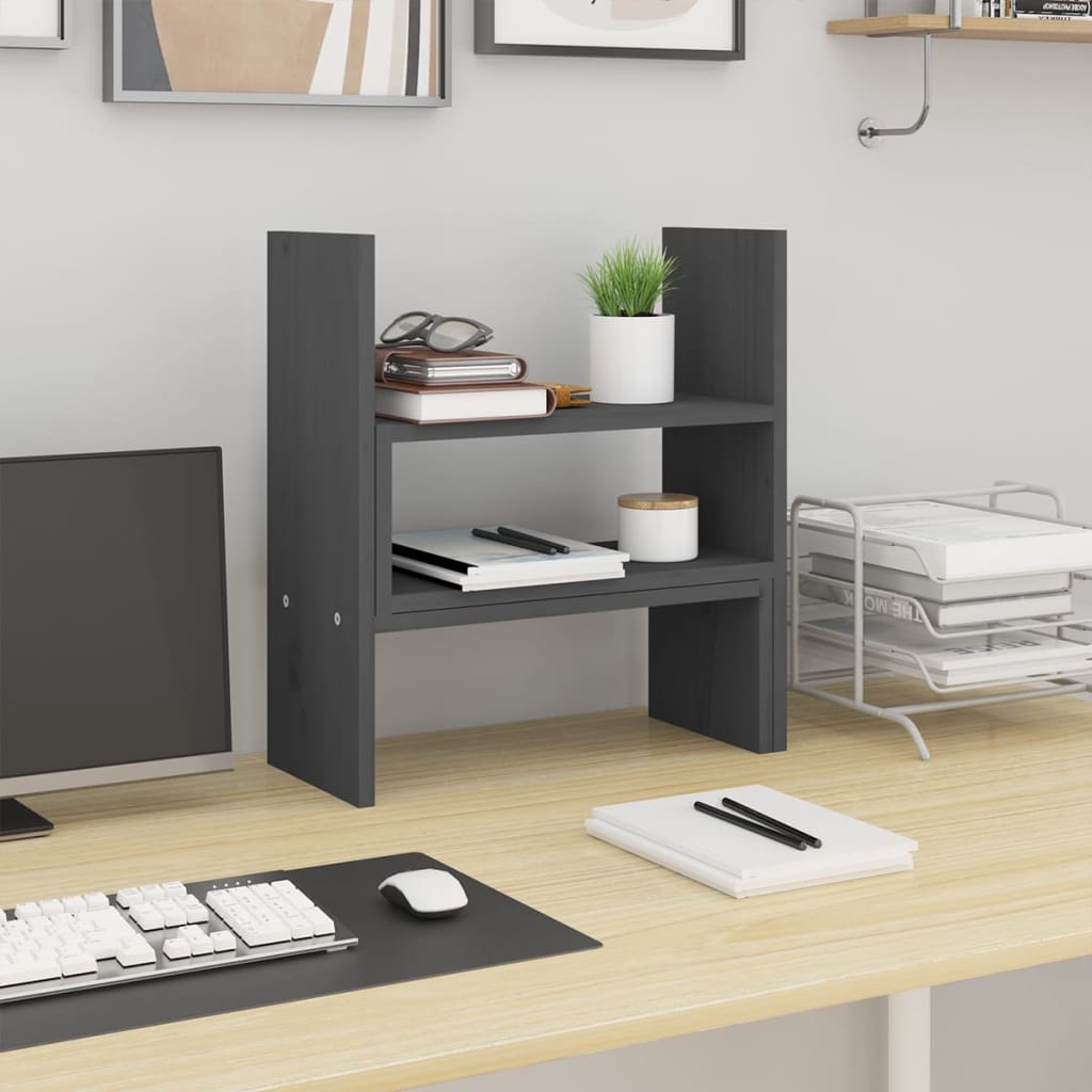 vidaXL Support pour moniteur Gris (39-72)x17x43 cm Bois de pin solide