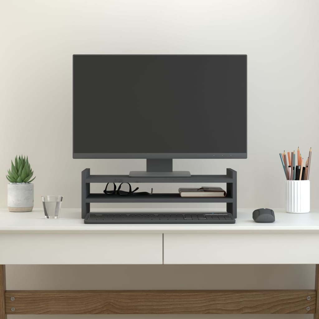 vidaXL Support de moniteur Gris 50x27x15 cm Bois de pin solide