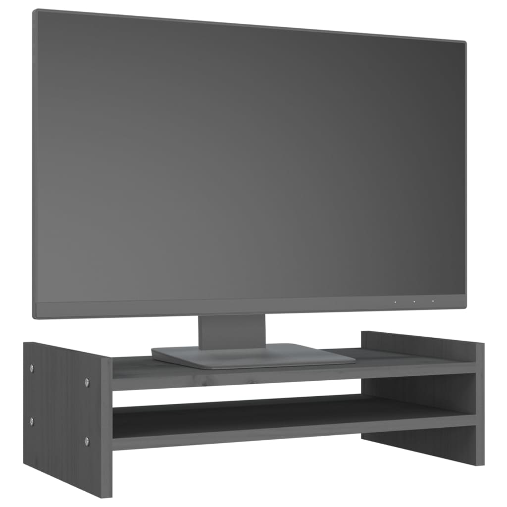 vidaXL Support de moniteur Gris 50x27x15 cm Bois de pin solide