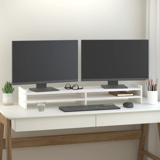 vidaXL Support de moniteur Blanc 100x27x15 cm Bois de pin solide