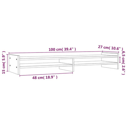 vidaXL Support de moniteur Gris 100x27x15 cm Bois de pin solide